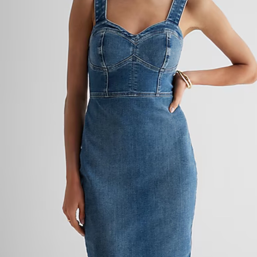 Express DENIM SWEETHEART NECKLINE CORSET SHEATH DRESS